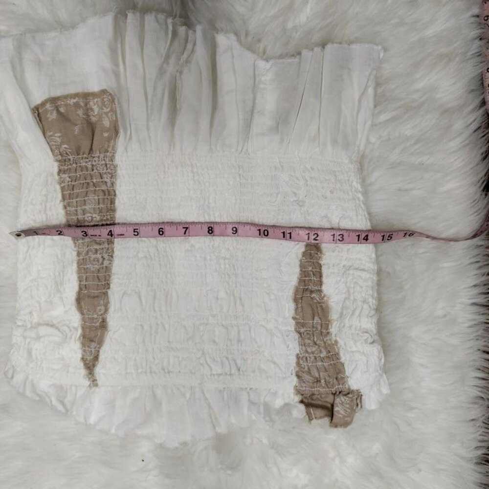 by Anthropologie Strapless Womens Large Smocked Peplum Asymmetric Hem Top White - Picture 10 of 11